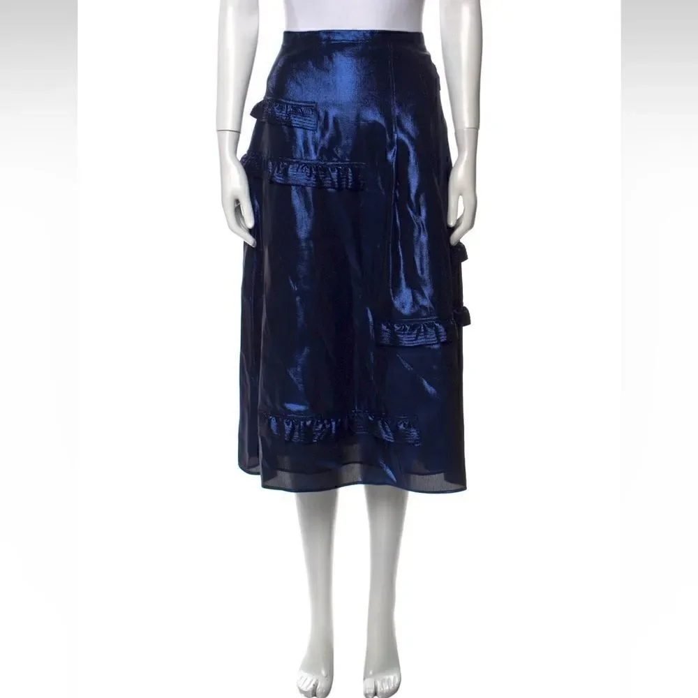 Burberry Women’s midi length silk blend skirt size 6 dark blue NWT - Picture 8 of 16